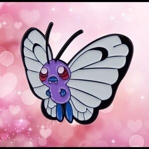 Purple and White Butterfly Enamel Pin Butterfree Anime Pokemon
